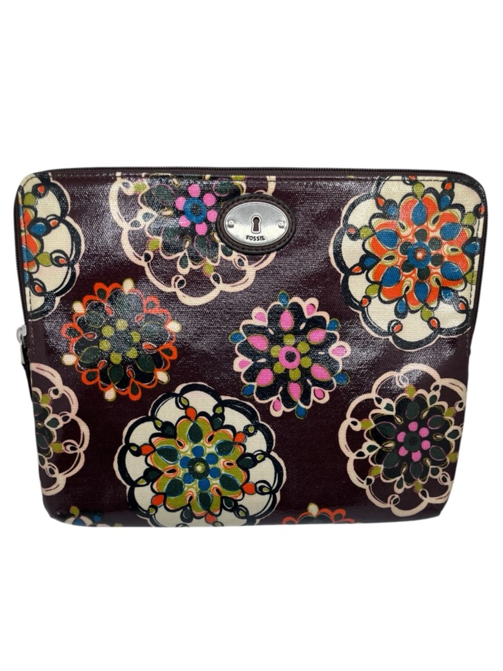 Fossil Key-Per IPad Case brown floral coated canvas